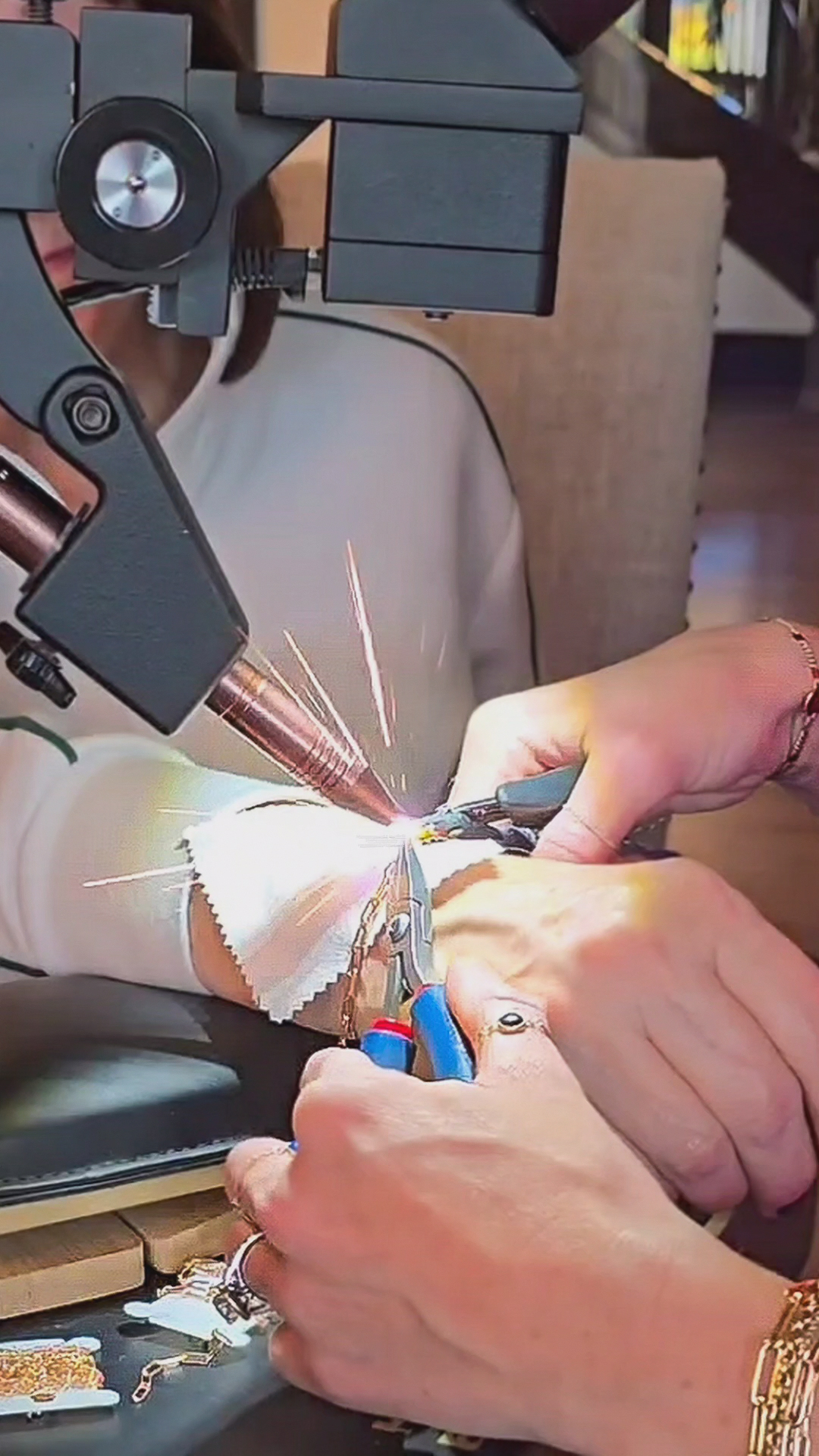 Permanent jewelry being welded in studio at KWB Permanent Jewelry in Bluffdale, Utah